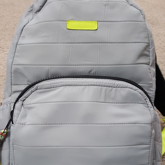 grey quilted backpack